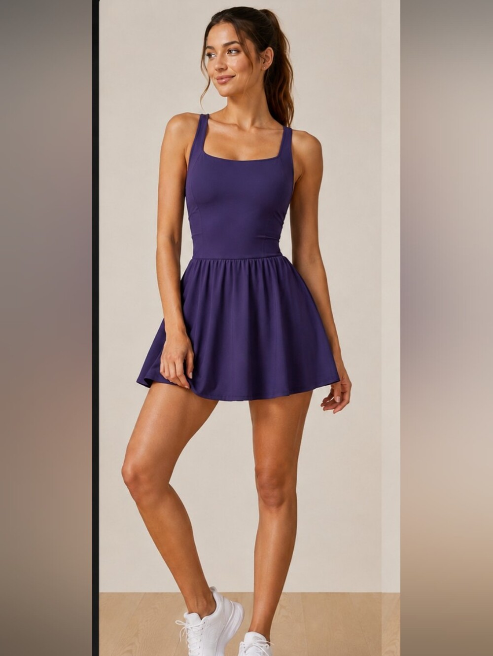 HALARA Deep Purple Square-Neck Mini Dress